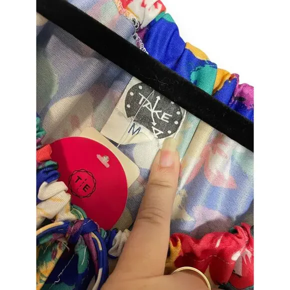 Vintage 80s Take 5 Blue Colorful Floral Lounge Dress Kaftan Muumuu Size Medium - Picture 4 of 4